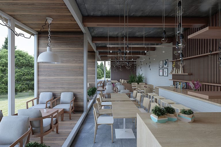 Rendering per l'architettura, interno di un ristorante