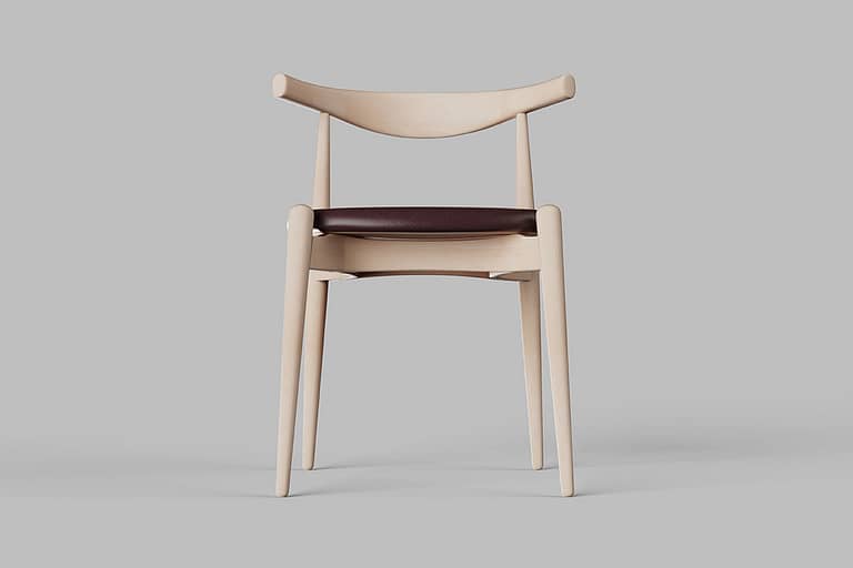 Rendering di prodotto, sedia di design con seduta imbottita e completamente di legno